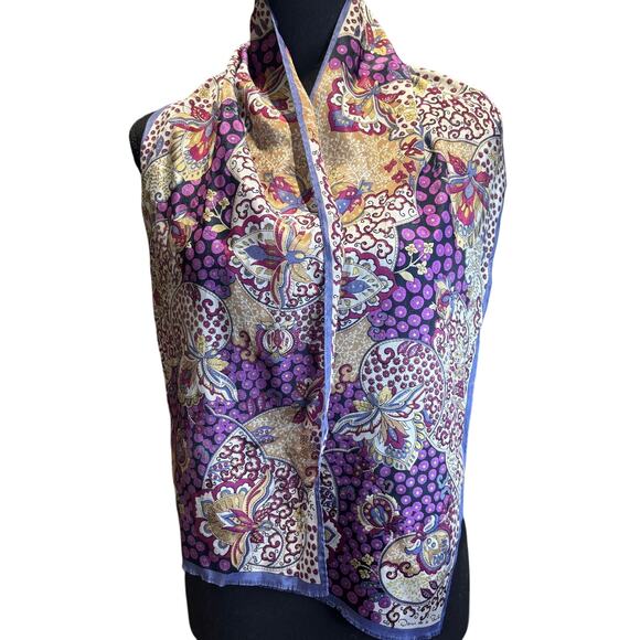 Oscar de la Renta Silk Scarf, Magenta, Purple, Gold, Black, EUC - Picture 3 of 4